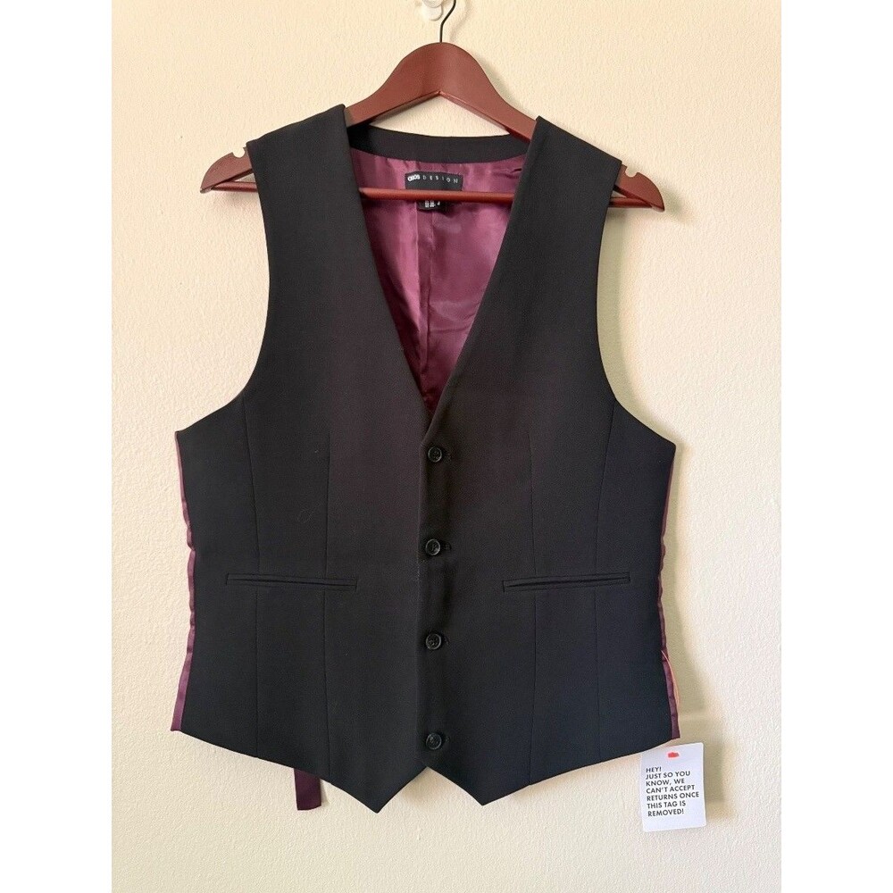 ASOS Men's Black Dress Vest Waistcoat Size 40 Regular Slim Formal
